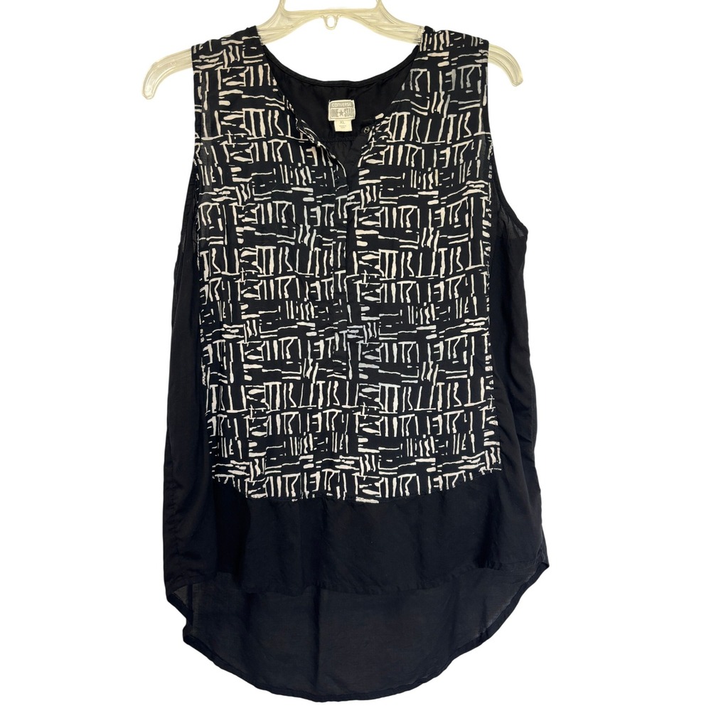 Converse One Star XL Black White Abstract Sleeveless Rayon Blouse Shirt